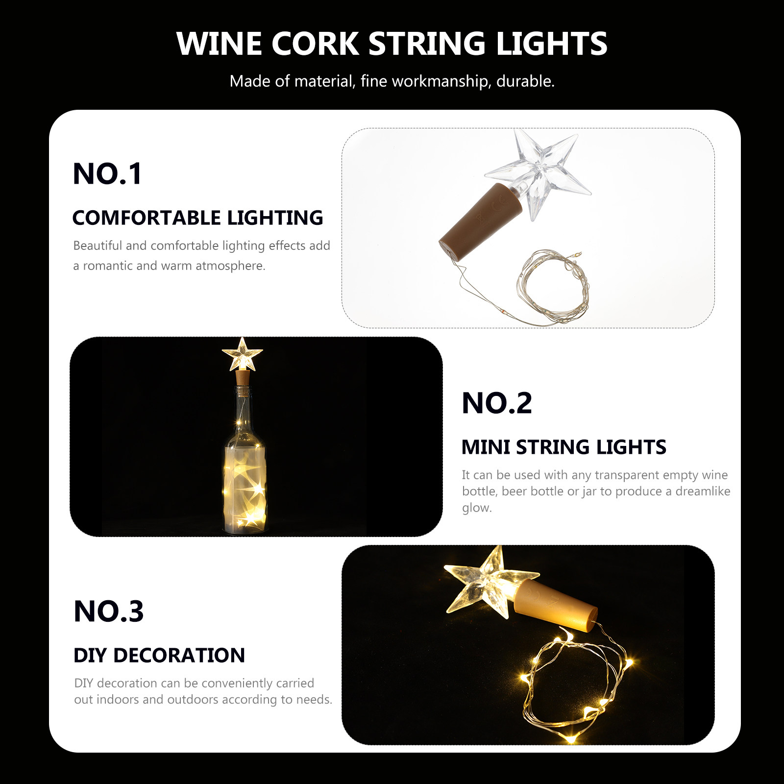 Decor Lighting Cork - 2 Stück Weinflaschen-Korken LED-Lichterkette Nacht-DIY-Deko für