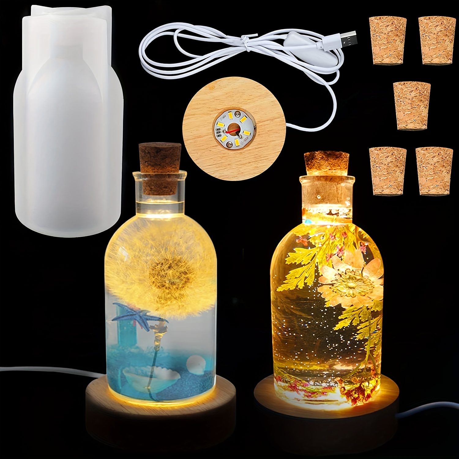 Decor Lighting Cork - Drift Bottle Light Resin-Formen-Set, LED-Lampenschirm-Silikonharzform, mit