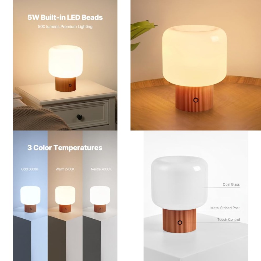 Mushroom Table Lamp - Halo Pilzlampe, 5W Niedliche Kabellose Wiederaufladbare