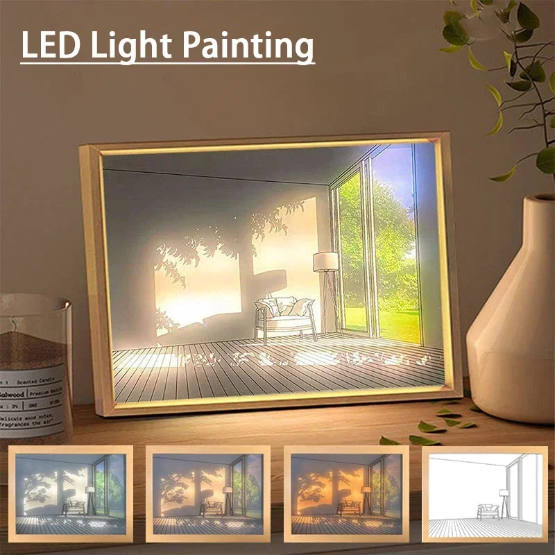 Lighting Room Decor Photo - Dekorative LED-Lichtmalerei, USB-Stecker, dimmbar, Wandkunst, Tischlampe,