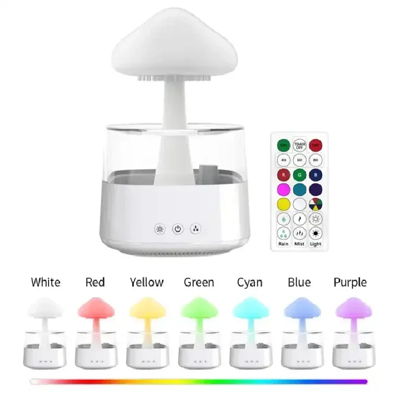 Mushroom Table Lamp - Wolken- und Regentropfen-Luftbefeuchter, bunter Pilz-Regenwald-Aromatherapie-Diffusor, Haushalts-Regenwolken-Landschafts-LED-Tischlampe