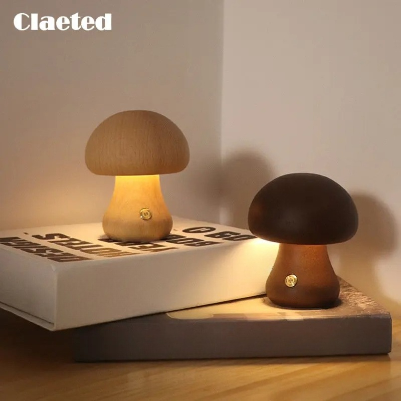 Mushroom Table Lamp - Verkettete hölzerne Pilz Nachttisch lampe Touch-Schalter