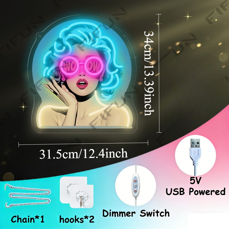 WOW Curl Girl Neon-Schild UV-B – Outdoor Lighting Decor Wow Bewertung und Preis